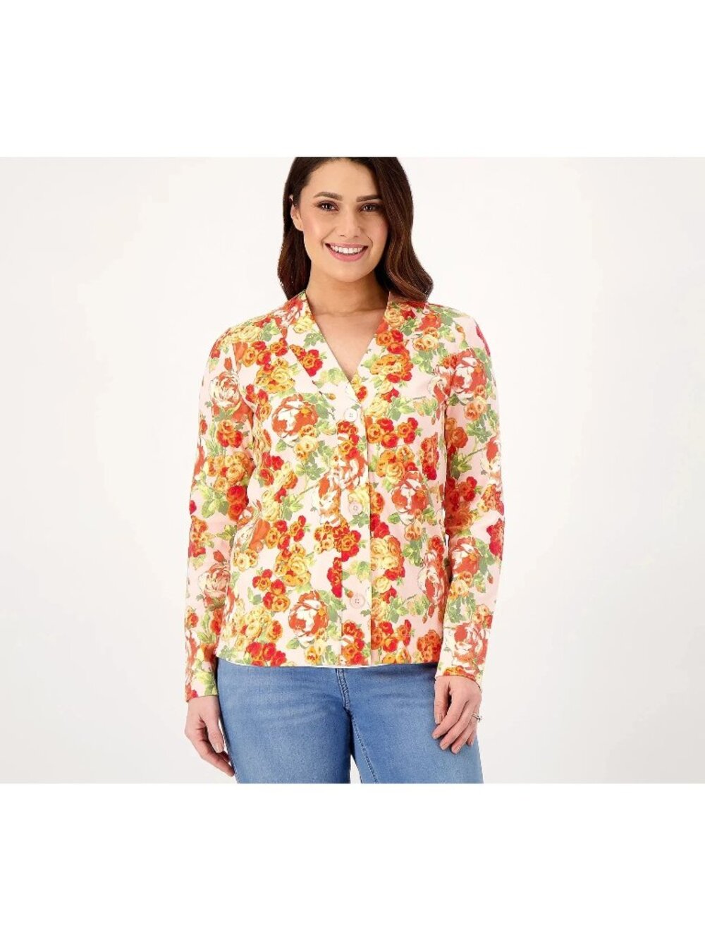 Isaac Mizrahi Live! Essentials Cardigan Size 2X Button Front Pink Roses Bohemian